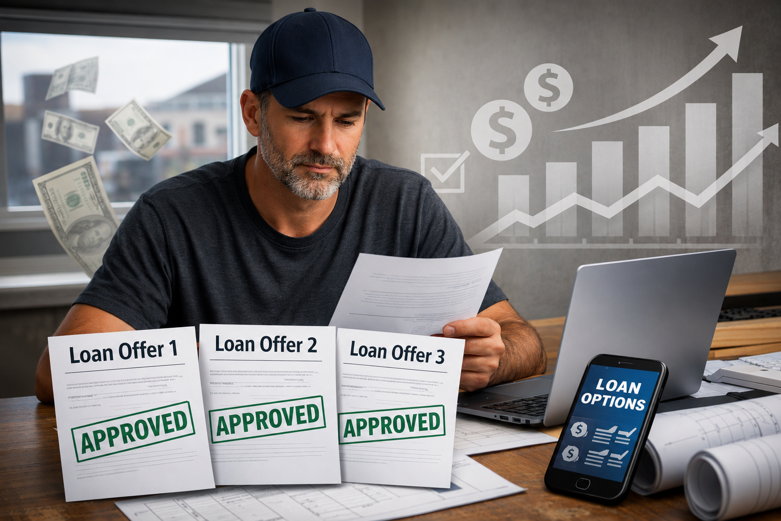 Contractor reviewing loan offers